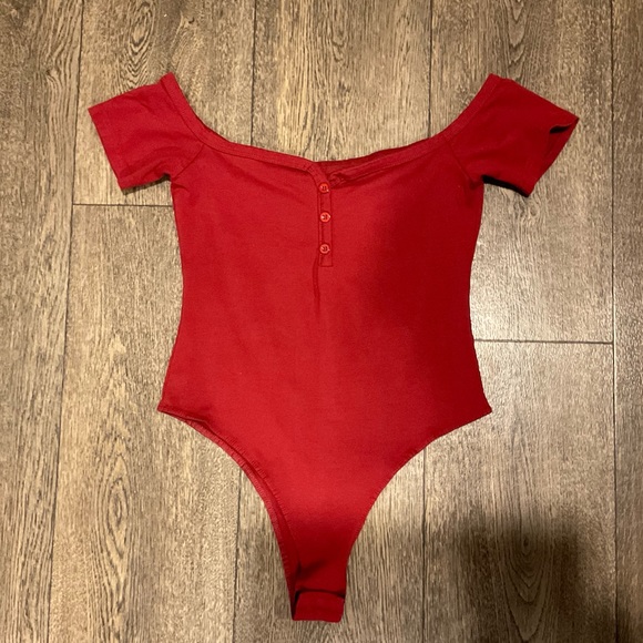 Red Off Shoulder Body Suit - Picture 1 of 2
